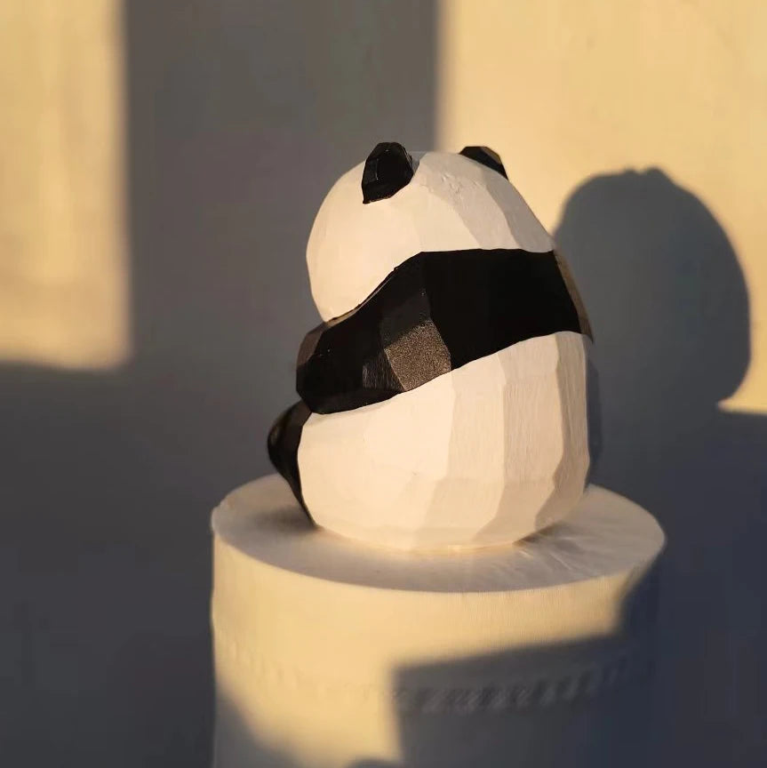 Handmade wood carved black and white panda ornaments, cute tabletop ornaments, car mounted birthday gifts, female gifts