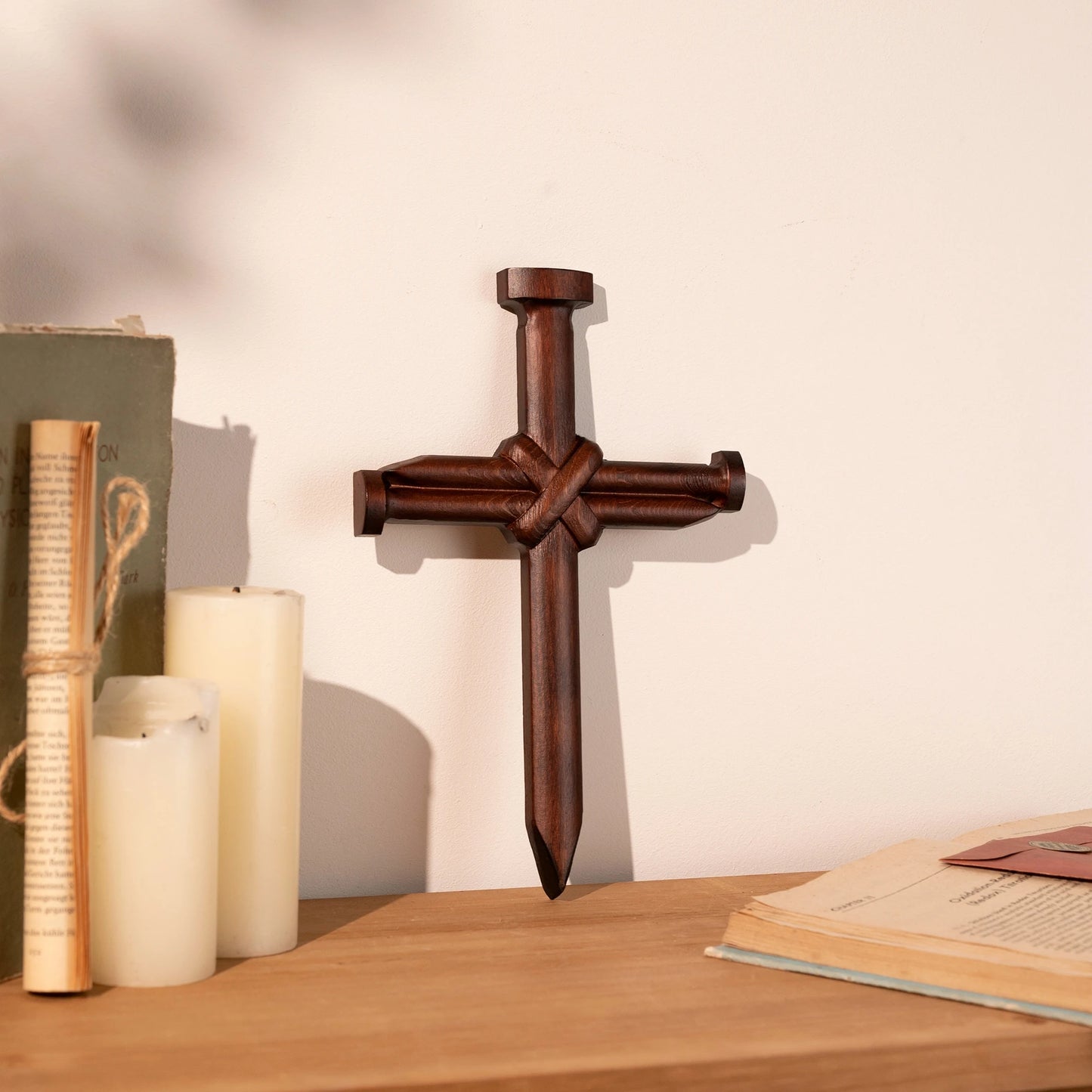 Handmade wooden cross on wall Christian cross religious wall decoration wood carving church gift for pastor