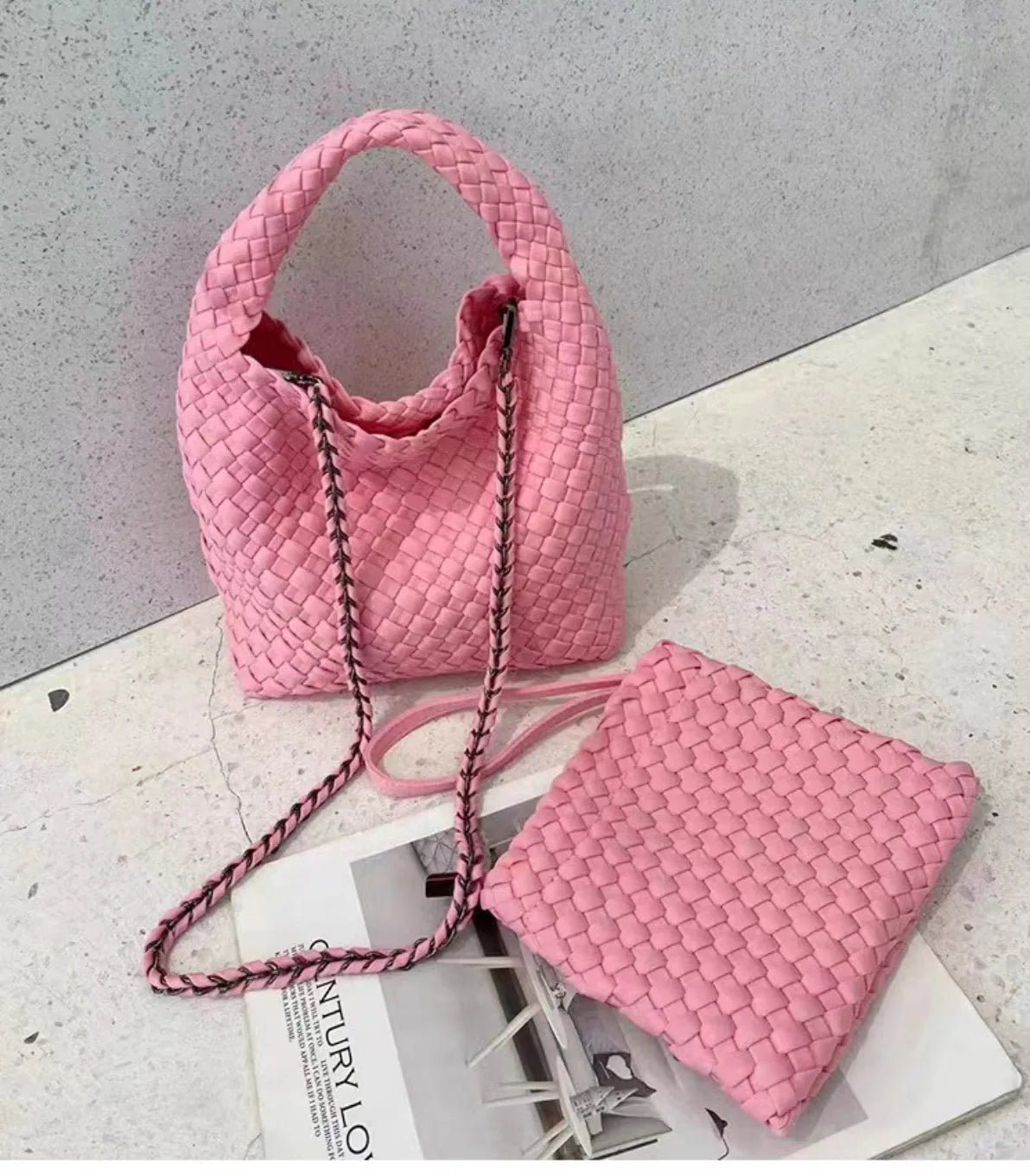 Handmade woven bag, large capacity tote bag, women's 2024 new nylon chain crossbody bag