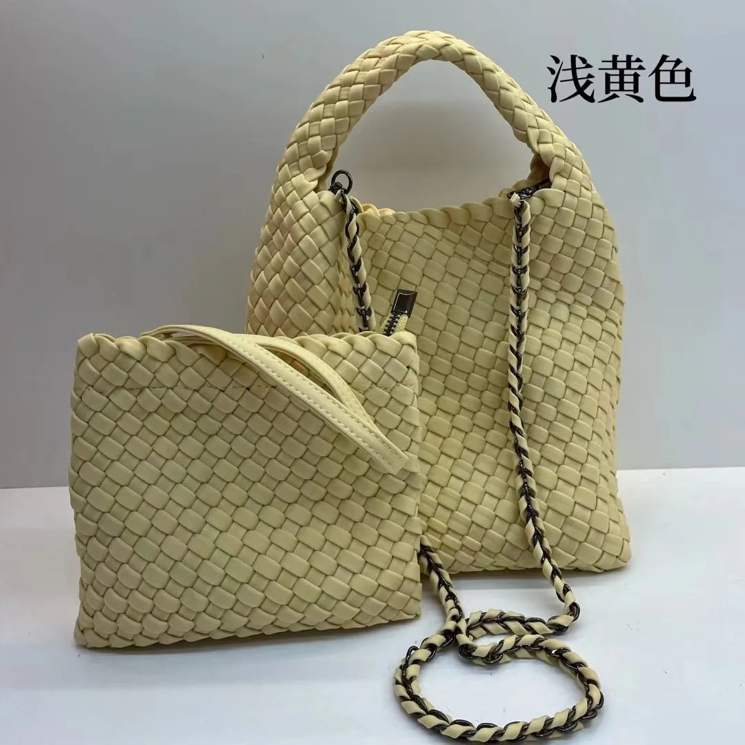Handmade woven bag, large capacity tote bag, women's 2024 new nylon chain crossbody bag
