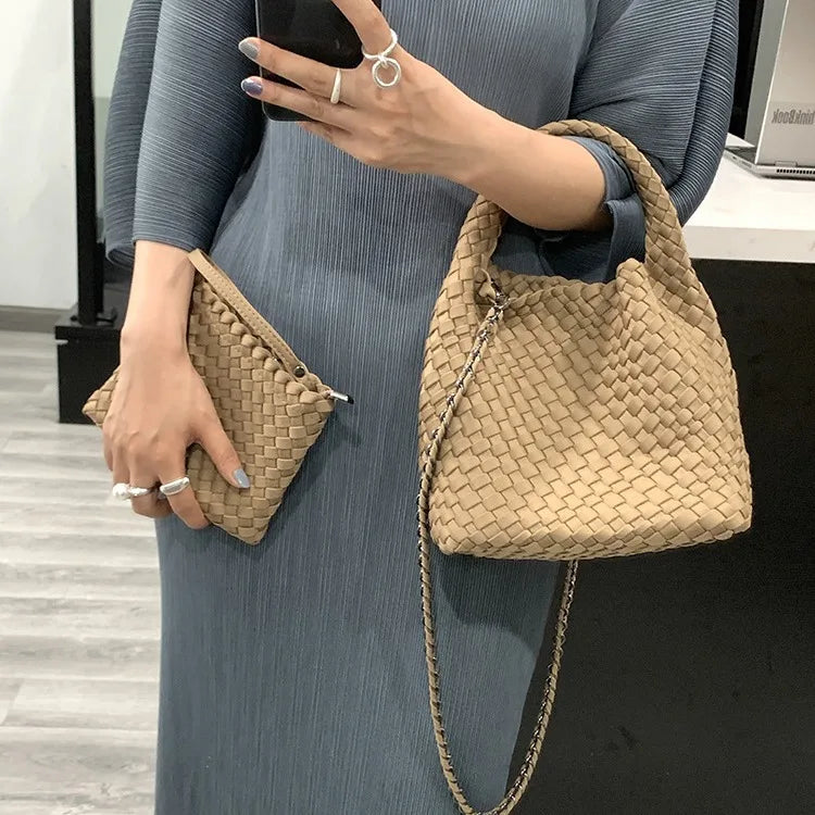 Handmade woven bag, large capacity tote bag, women's 2024 new nylon chain crossbody bag