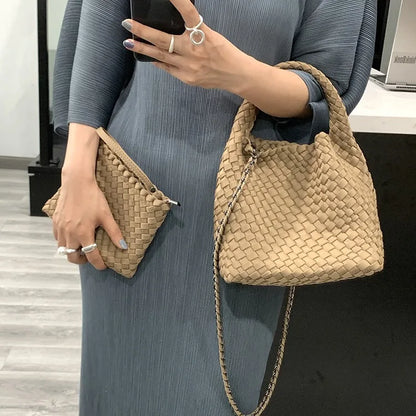 Handmade woven bag, large capacity tote bag, women's 2024 new nylon chain crossbody bag