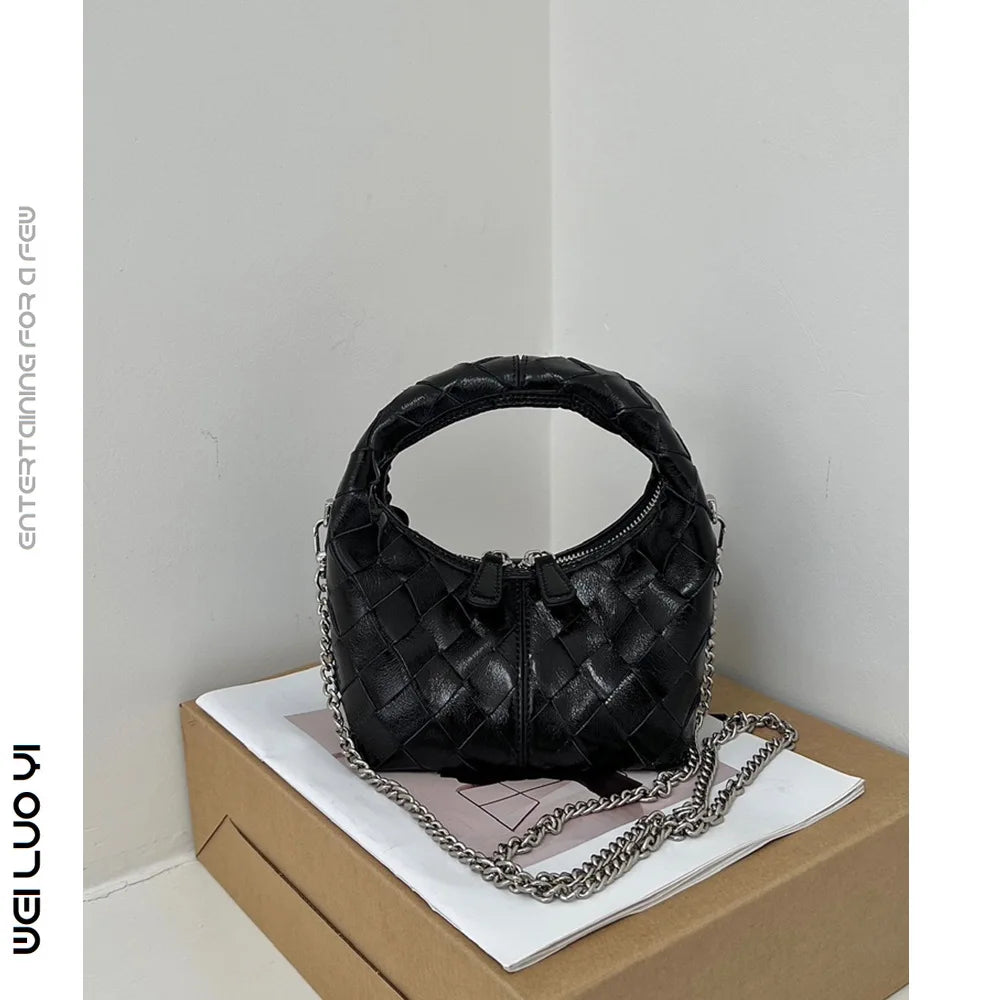 Handmade woven genuine leather women's shoulder crossbody bagmobile phone bag