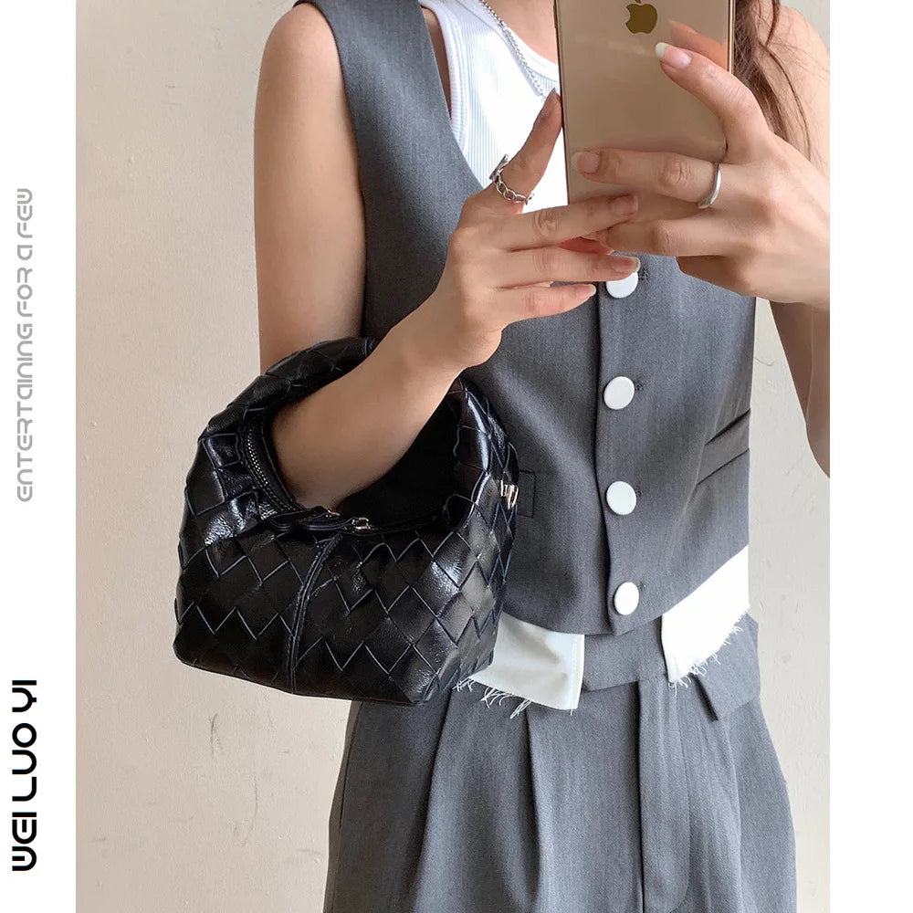 Handmade woven genuine leather women's shoulder crossbody bagmobile phone bag