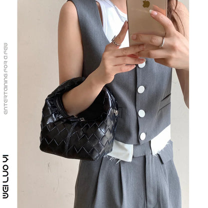 Handmade woven genuine leather women's shoulder crossbody bagmobile phone bag