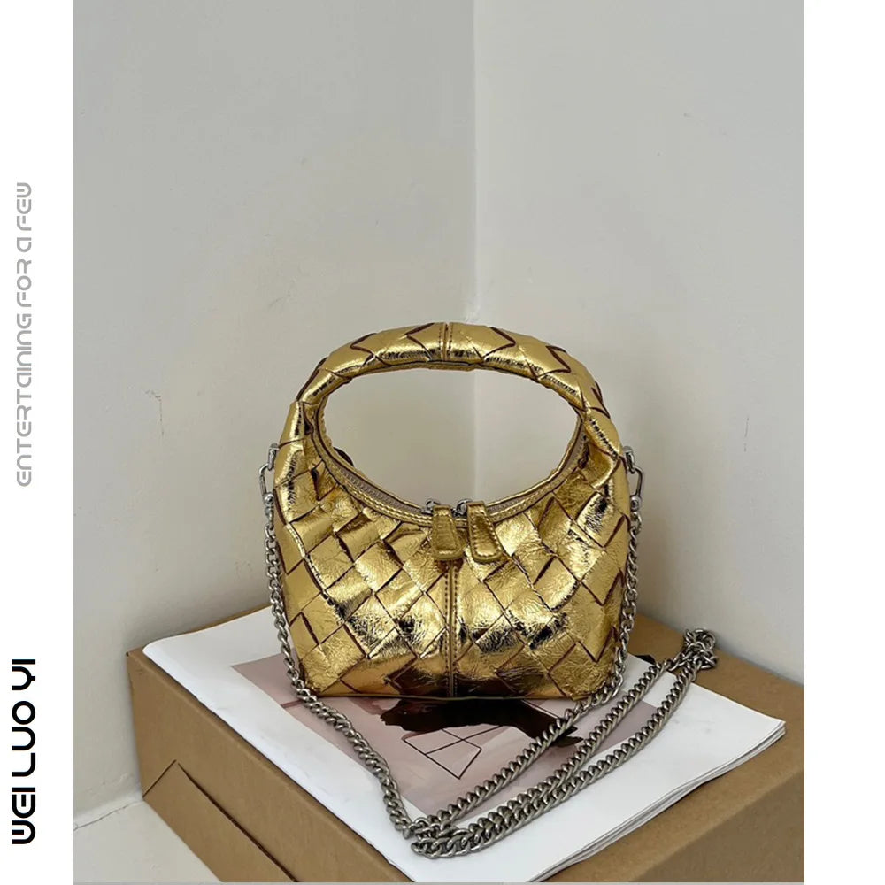 Handmade woven genuine leather women's shoulder crossbody bagmobile phone bag