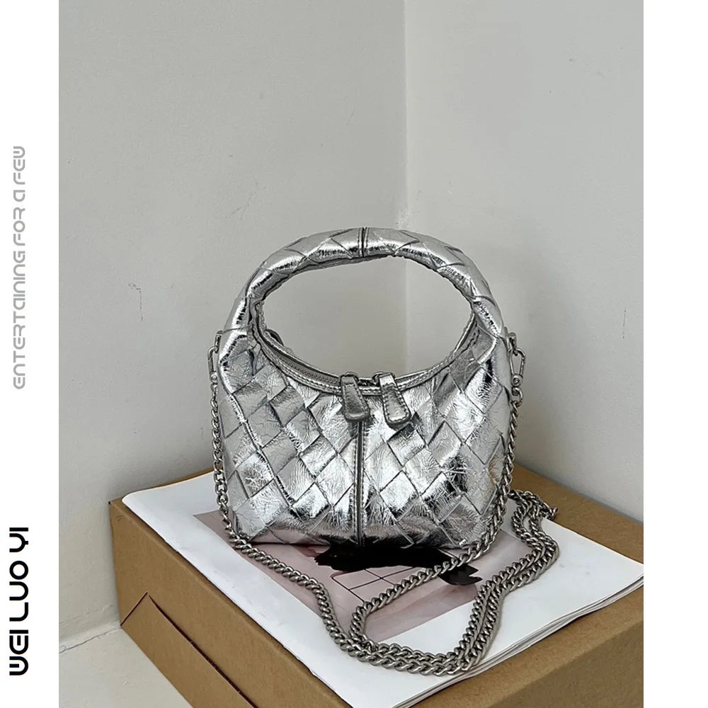 Handmade woven genuine leather women's shoulder crossbody bagmobile phone bag