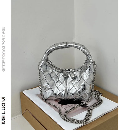 Handmade woven genuine leather women's shoulder crossbody bagmobile phone bag