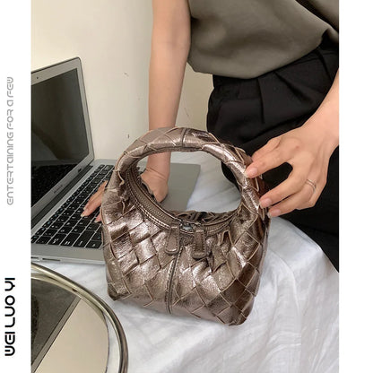 Handmade woven genuine leather women's shoulder crossbody bagmobile phone bag
