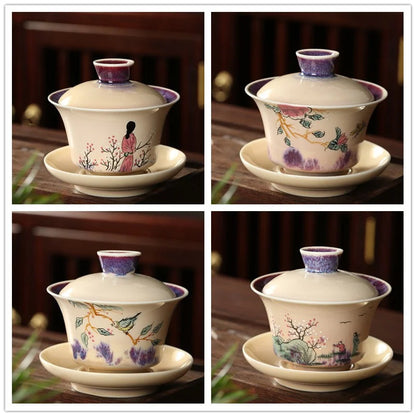Handpainted Chinese Sancai Gaiwan Tea Set Ceramic Retro Kung Fu Teacups Porcelanas Tea Bowl Teaware Cup Tea Tureen