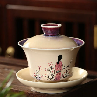 Handpainted Chinese Sancai Gaiwan Tea Set Ceramic Retro Kung Fu Teacups Porcelanas Tea Bowl Teaware Cup Tea Tureen