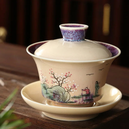 Handpainted Chinese Sancai Gaiwan Tea Set Ceramic Retro Kung Fu Teacups Porcelanas Tea Bowl Teaware Cup Tea Tureen