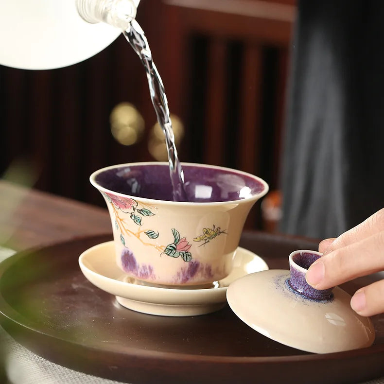 Handpainted Chinese Sancai Gaiwan Tea Set Ceramic Retro Kung Fu Teacups Porcelanas Tea Bowl Teaware Cup Tea Tureen