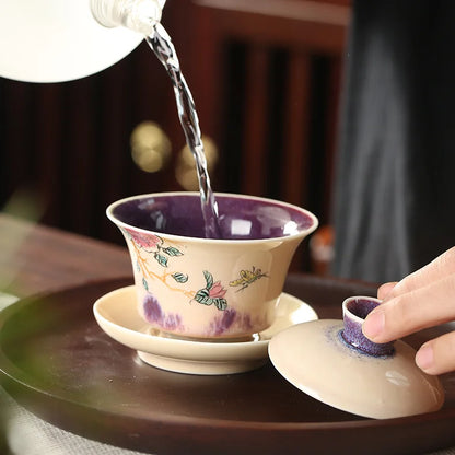 Handpainted Chinese Sancai Gaiwan Tea Set Ceramic Retro Kung Fu Teacups Porcelanas Tea Bowl Teaware Cup Tea Tureen