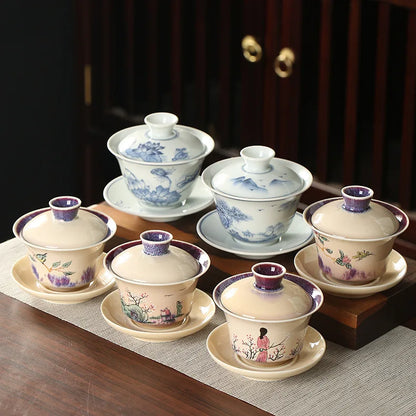 Handpainted Chinese Sancai Gaiwan Tea Set Ceramic Retro Kung Fu Teacups Porcelanas Tea Bowl Teaware Cup Tea Tureen