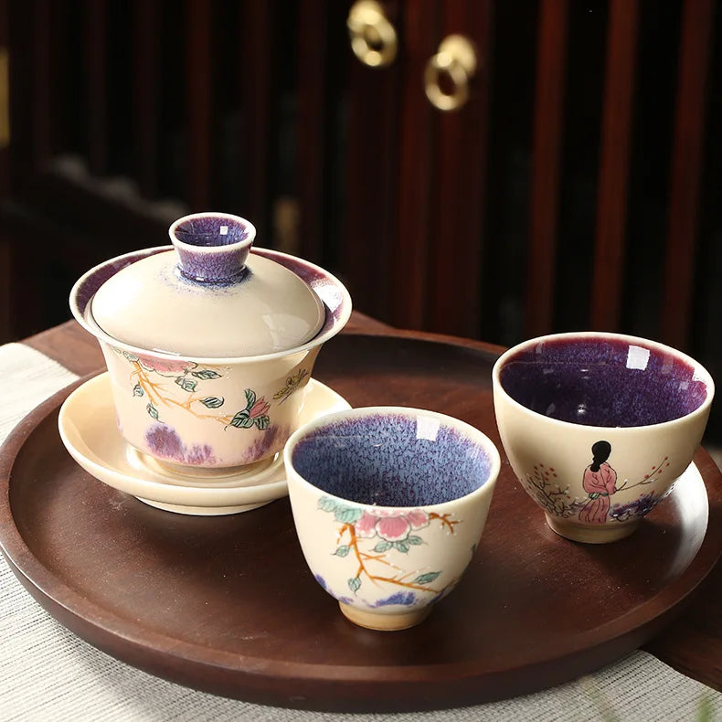 Handpainted Chinese Sancai Gaiwan Tea Set Ceramic Retro Kung Fu Teacups Porcelanas Tea Bowl Teaware Cup Tea Tureen