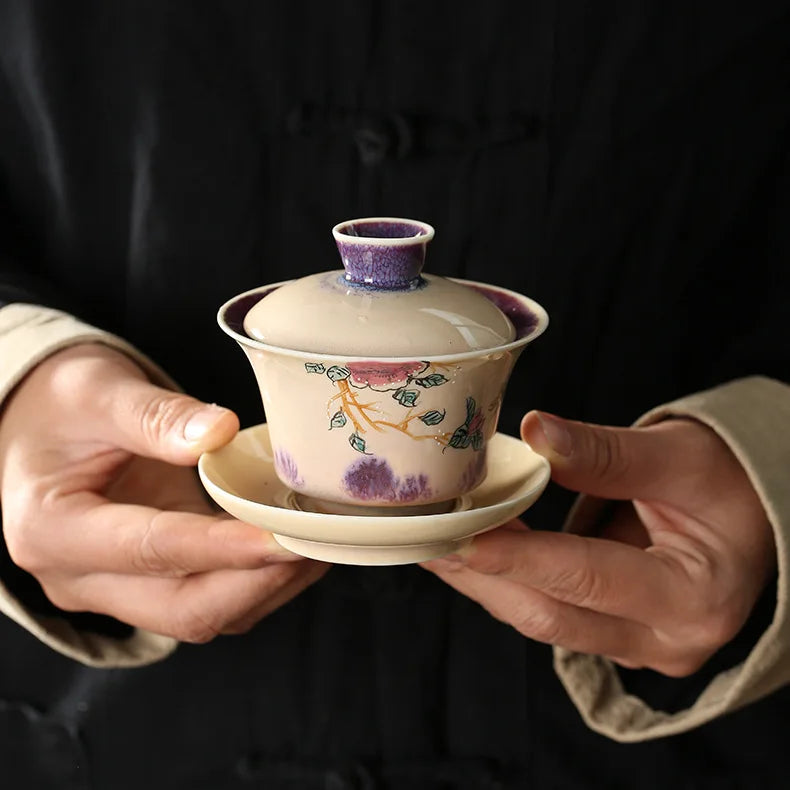 Handpainted Chinese Sancai Gaiwan Tea Set Ceramic Retro Kung Fu Teacups Porcelanas Tea Bowl Teaware Cup Tea Tureen