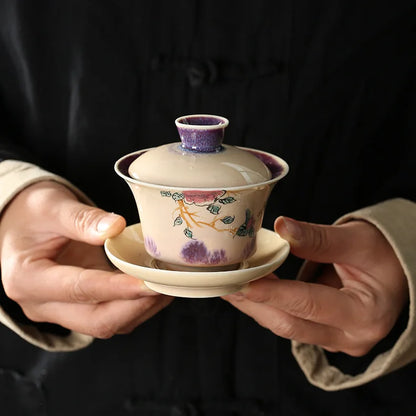 Handpainted Chinese Sancai Gaiwan Tea Set Ceramic Retro Kung Fu Teacups Porcelanas Tea Bowl Teaware Cup Tea Tureen
