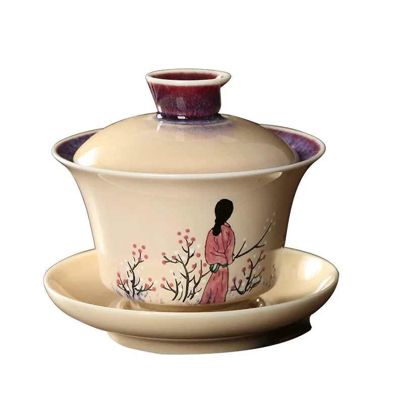 Handpainted Chinese Sancai Gaiwan Tea Set Ceramic Retro Kung Fu Teacups Porcelanas Tea Bowl Teaware Cup Tea Tureen