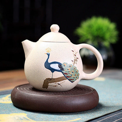 Handpainted Peacock Dragon Egg Teapot Yixing Purple Clay Tea Pot Raw Ore White Mud Ball Hole Filter Kettle Zisha Tea Set 220ml