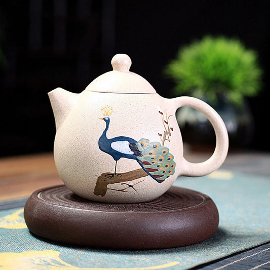 Handpainted Peacock Dragon Egg Teapot Yixing Purple Clay Tea Pot Raw Ore White Mud Ball Hole Filter Kettle Zisha Tea Set 220ml