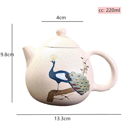 Handpainted Peacock Dragon Egg Teapot Yixing Purple Clay Tea Pot Raw Ore White Mud Ball Hole Filter Kettle Zisha Tea Set 220ml