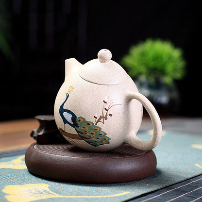 Handpainted Peacock Dragon Egg Teapot Yixing Purple Clay Tea Pot Raw Ore White Mud Ball Hole Filter Kettle Zisha Tea Set 220ml