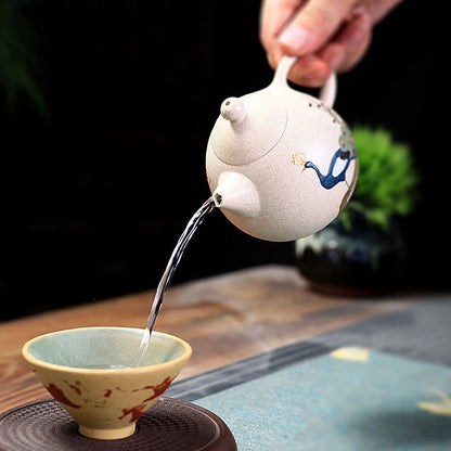Handpainted Peacock Dragon Egg Teapot Yixing Purple Clay Tea Pot Raw Ore White Mud Ball Hole Filter Kettle Zisha Tea Set 220ml