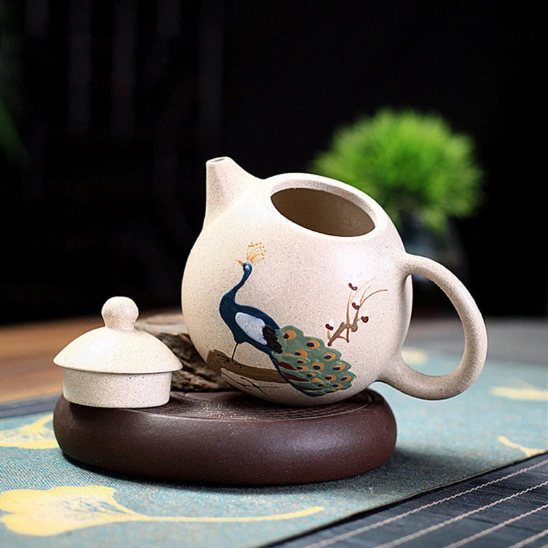 Handpainted Peacock Dragon Egg Teapot Yixing Purple Clay Tea Pot Raw Ore White Mud Ball Hole Filter Kettle Zisha Tea Set 220ml