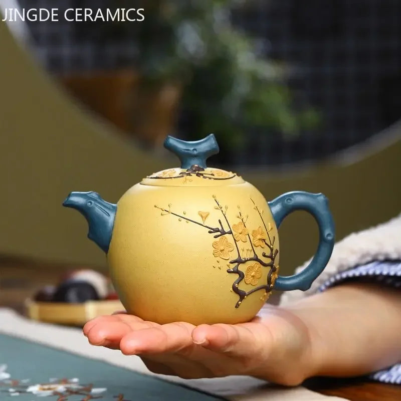 Handpainted Plum Blossom Dragon Egg Teapot Yixing Purple Clay Tea Pot Raw Ore Section Mud Filter Kettle Zisha Tea Set 260ml