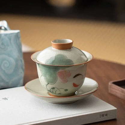 Handpainted Sancai Gaiwan Chinese Ceramic Tea Cups Home Decor Gongfu Tea Tureen Teaware Porcelain Tea Cup Set