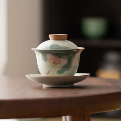 Handpainted Sancai Gaiwan Chinese Ceramic Tea Cups Home Decor Gongfu Tea Tureen Teaware Porcelain Tea Cup Set