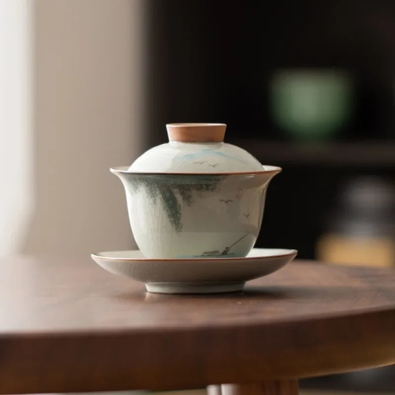 Handpainted Sancai Gaiwan Chinese Ceramic Tea Cups Home Decor Gongfu Tea Tureen Teaware Porcelain Tea Cup Set