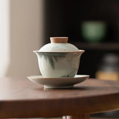 Handpainted Sancai Gaiwan Chinese Ceramic Tea Cups Home Decor Gongfu Tea Tureen Teaware Porcelain Tea Cup Set