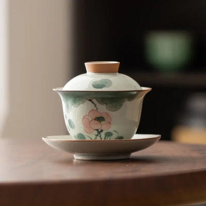 Handpainted Sancai Gaiwan Chinese Ceramic Tea Cups Home Decor Gongfu Tea Tureen Teaware Porcelain Tea Cup Set