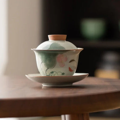 Handpainted Sancai Gaiwan Chinese Ceramic Tea Cups Home Decor Gongfu Tea Tureen Teaware Porcelain Tea Cup Set