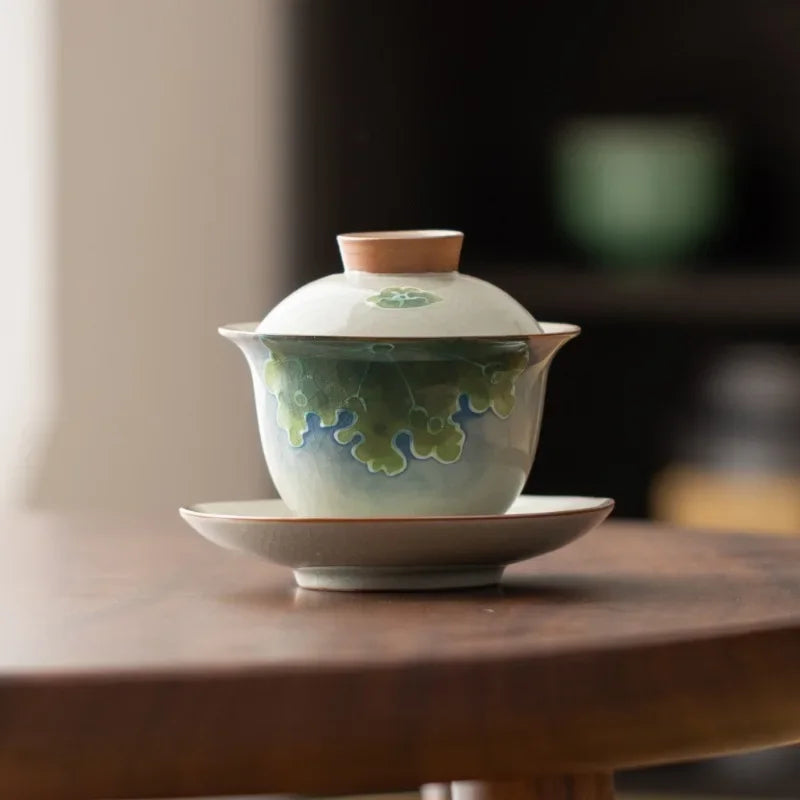 Handpainted Sancai Gaiwan Chinese Ceramic Tea Cups Home Decor Gongfu Tea Tureen Teaware Porcelain Tea Cup Set