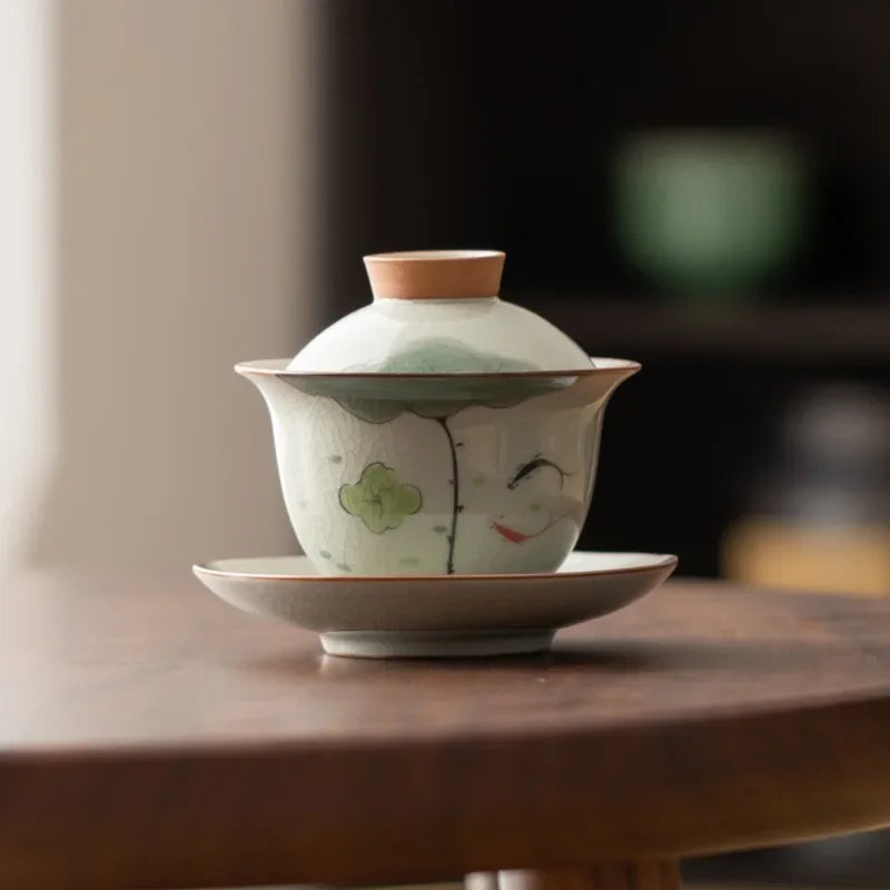 Handpainted Sancai Gaiwan Chinese Ceramic Tea Cups Home Decor Gongfu Tea Tureen Teaware Porcelain Tea Cup Set