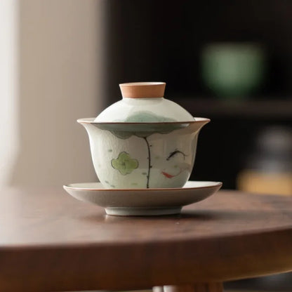 Handpainted Sancai Gaiwan Chinese Ceramic Tea Cups Home Decor Gongfu Tea Tureen Teaware Porcelain Tea Cup Set