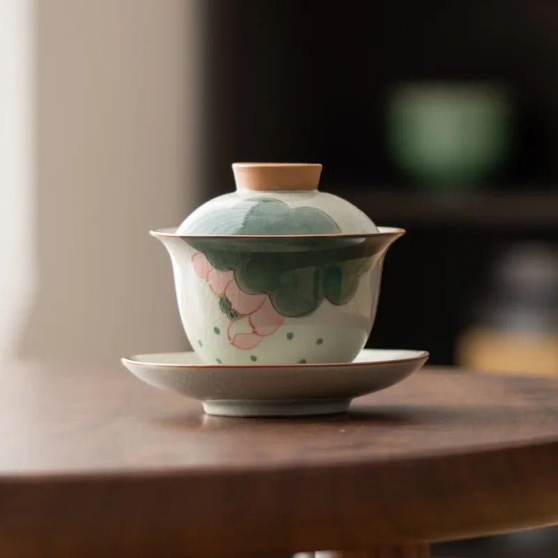 Handpainted Sancai Gaiwan Chinese Ceramic Tea Cups Home Decor Gongfu Tea Tureen Teaware Porcelain Tea Cup Set