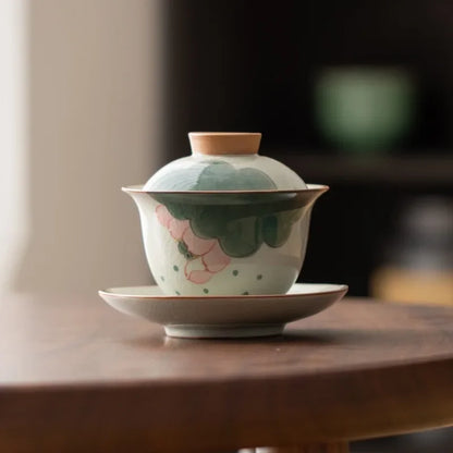 Handpainted Sancai Gaiwan Chinese Ceramic Tea Cups Home Decor Gongfu Tea Tureen Teaware Porcelain Tea Cup Set