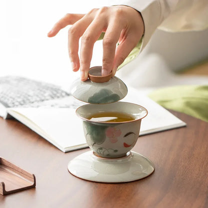 Handpainted Sancai Gaiwan Chinese Ceramic Tea Cups Home Decor Gongfu Tea Tureen Teaware Porcelain Tea Cup Set