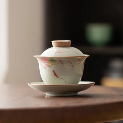 Handpainted Sancai Gaiwan Chinese Ceramic Tea Cups Home Decor Gongfu Tea Tureen Teaware Porcelain Tea Cup Set
