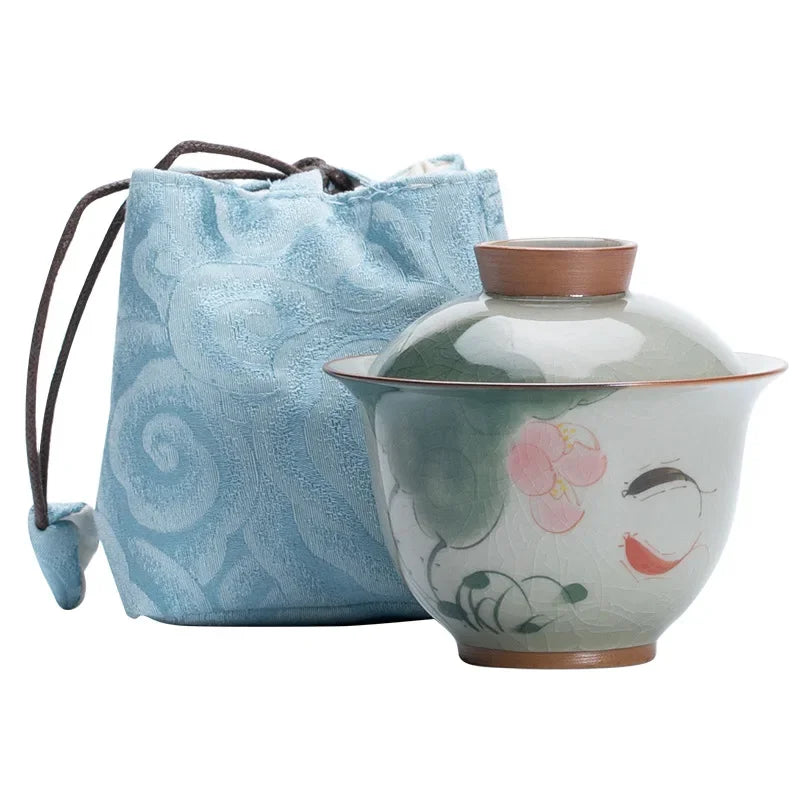 Handpainted Sancai Gaiwan Chinese Ceramic Tea Cups Home Decor Gongfu Tea Tureen Teaware Porcelain Tea Cup Set