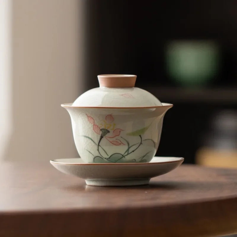 Handpainted Sancai Gaiwan Chinese Ceramic Tea Cups Home Decor Gongfu Tea Tureen Teaware Porcelain Tea Cup Set