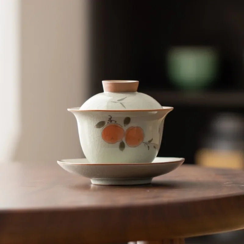 Handpainted Sancai Gaiwan Chinese Ceramic Tea Cups Home Decor Gongfu Tea Tureen Teaware Porcelain Tea Cup Set