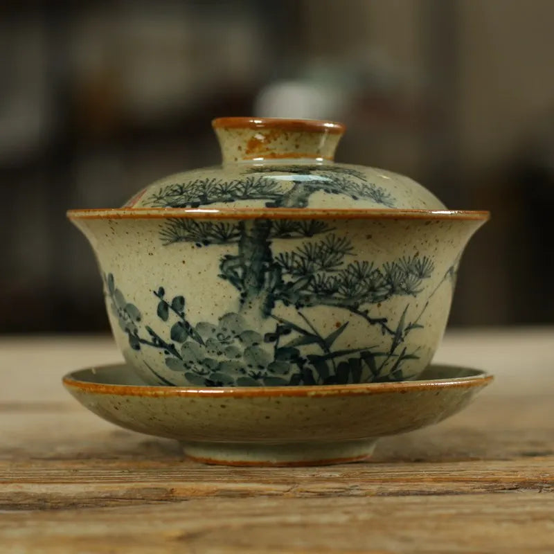 Handpainted Sancai Gaiwan Chinese Pottery Tea Cup Bowl Gongfu Teacups Home Decor Ceramic Tea Tureen Teaware Set