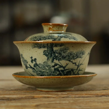 Handpainted Sancai Gaiwan Chinese Pottery Tea Cup Bowl Gongfu Teacups Home Decor Ceramic Tea Tureen Teaware Set
