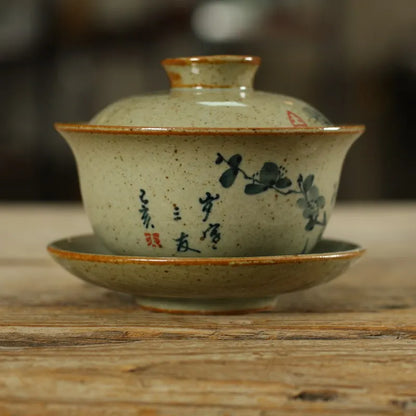 Handpainted Sancai Gaiwan Chinese Pottery Tea Cup Bowl Gongfu Teacups Home Decor Ceramic Tea Tureen Teaware Set
