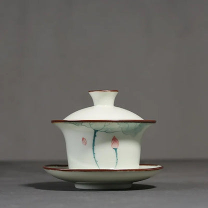Handpainted Tea Tureen Ceramic Celadon Gaiwan Sancai Chinese Gongfu Teaware Teacups Set Porcelain Tea Bowl Cup